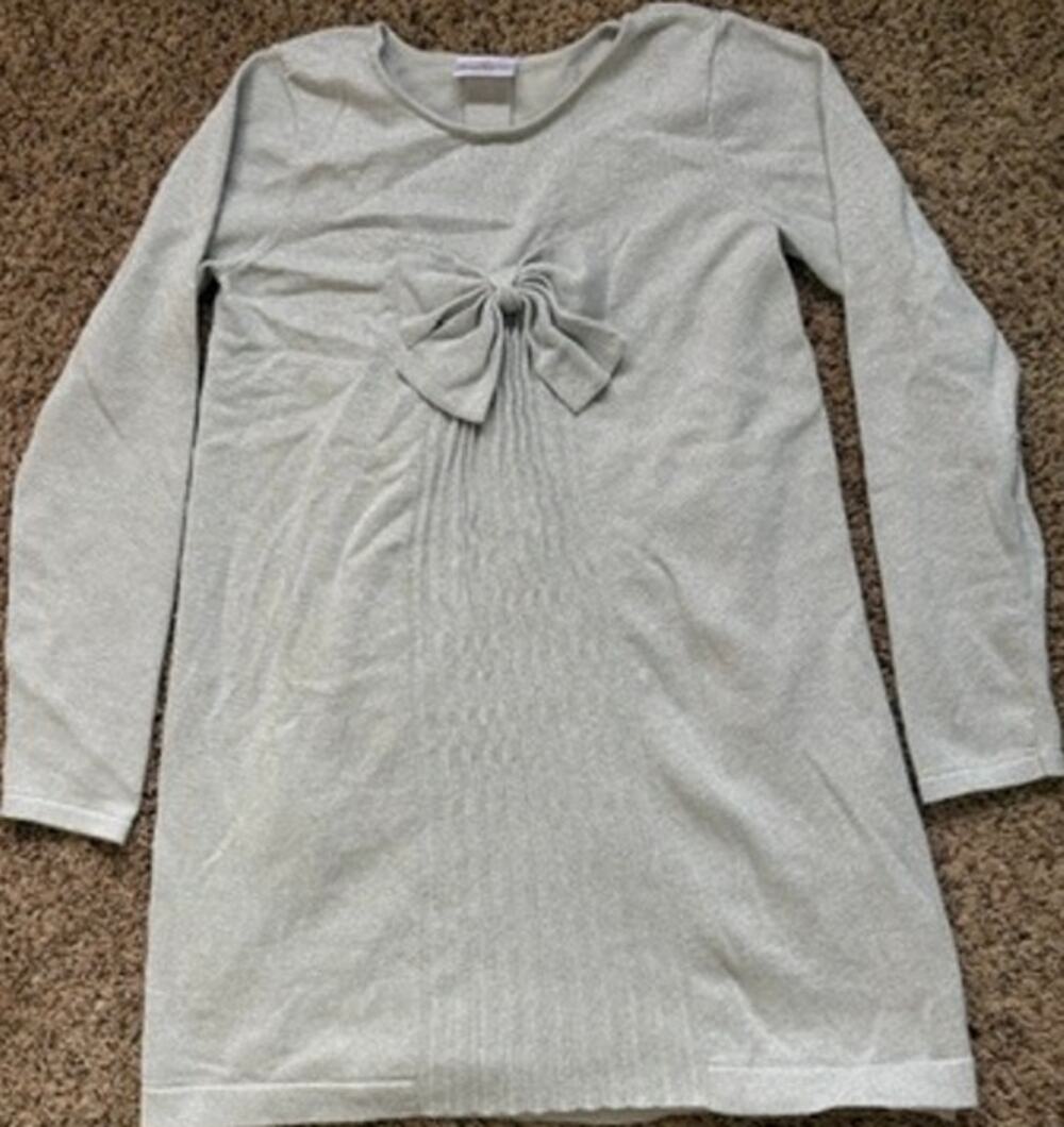 Hanna Andersson Girls Size 150 (11-12) Metallic Gray Silver Long Sleeve Dress